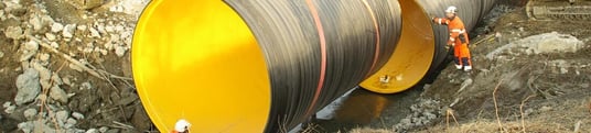 installation of a sewage plastic pipe during the construction of a house. Creative Banner. Copyspace image