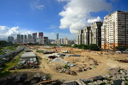 installation of a sewage plastic pipe during the construction of a house. Creative Banner. Copyspace image