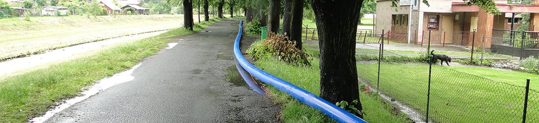 installation of a sewage plastic pipe during the construction of a house. Creative Banner. Copyspace image