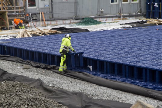 installation of a sewage plastic pipe during the construction of a house. Creative Banner. Copyspace image