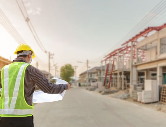 installation of a sewage plastic pipe during the construction of a house. Creative Banner. Copyspace image
