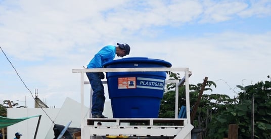 installation of a sewage plastic pipe during the construction of a house. Creative Banner. Copyspace image