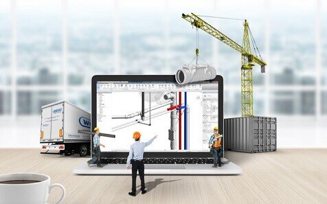 installation of a sewage plastic pipe during the construction of a house. Creative Banner. Copyspace image