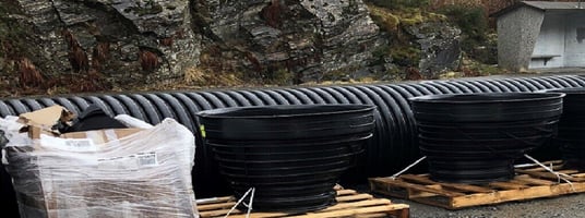 installation of a sewage plastic pipe during the construction of a house. Creative Banner. Copyspace image