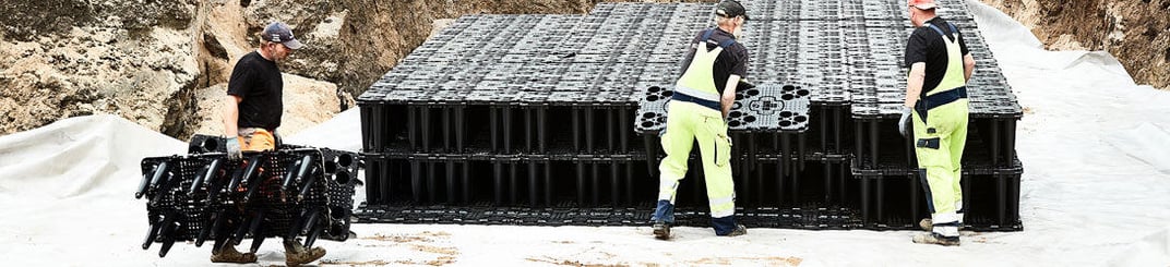 installation of a sewage plastic pipe during the construction of a house. Creative Banner. Copyspace image