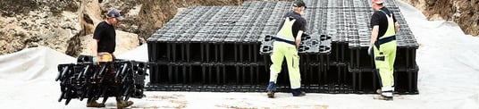installation of a sewage plastic pipe during the construction of a house. Creative Banner. Copyspace image