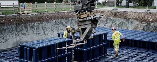 installation of a sewage plastic pipe during the construction of a house. Creative Banner. Copyspace image