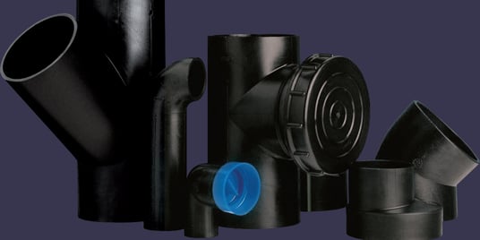 installation of a sewage plastic pipe during the construction of a house. Creative Banner. Copyspace image