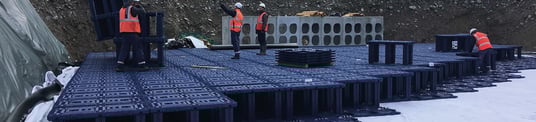 installation of a sewage plastic pipe during the construction of a house. Creative Banner. Copyspace image