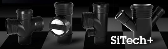 installation of a sewage plastic pipe during the construction of a house. Creative Banner. Copyspace image