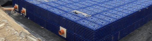 installation of a sewage plastic pipe during the construction of a house. Creative Banner. Copyspace image