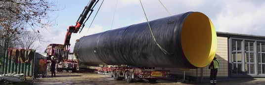 installation of a sewage plastic pipe during the construction of a house. Creative Banner. Copyspace image