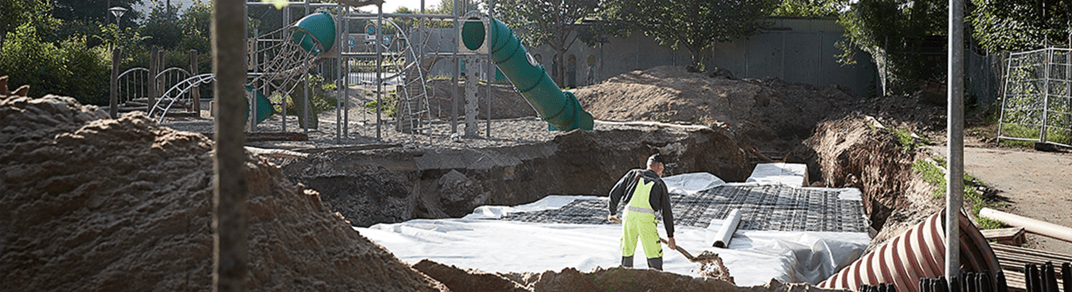 installation of a sewage plastic pipe during the construction of a house. Creative Banner. Copyspace image