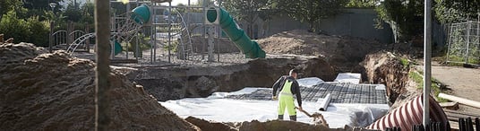 installation of a sewage plastic pipe during the construction of a house. Creative Banner. Copyspace image