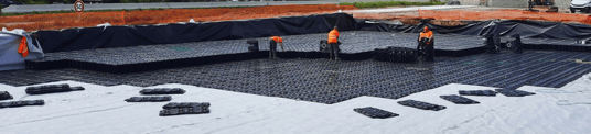 installation of a sewage plastic pipe during the construction of a house. Creative Banner. Copyspace image