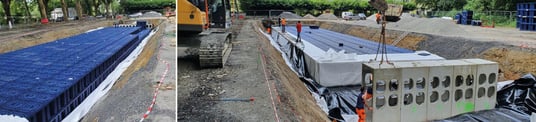 installation of a sewage plastic pipe during the construction of a house. Creative Banner. Copyspace image
