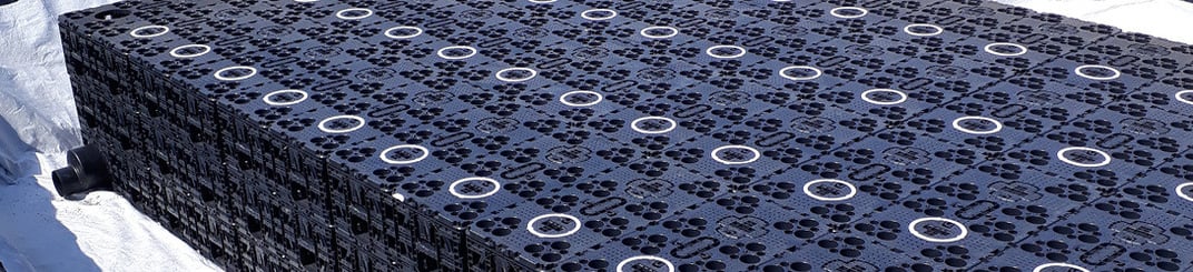 installation of a sewage plastic pipe during the construction of a house. Creative Banner. Copyspace image