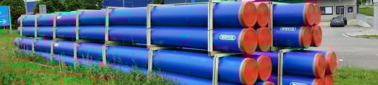 installation of a sewage plastic pipe during the construction of a house. Creative Banner. Copyspace image