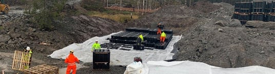 installation of a sewage plastic pipe during the construction of a house. Creative Banner. Copyspace image