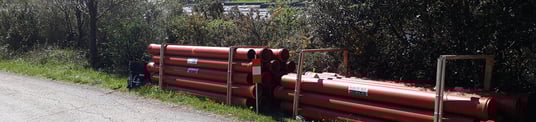 installation of a sewage plastic pipe during the construction of a house. Creative Banner. Copyspace image