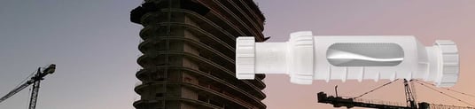 installation of a sewage plastic pipe during the construction of a house. Creative Banner. Copyspace image