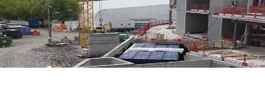 installation of a sewage plastic pipe during the construction of a house. Creative Banner. Copyspace image