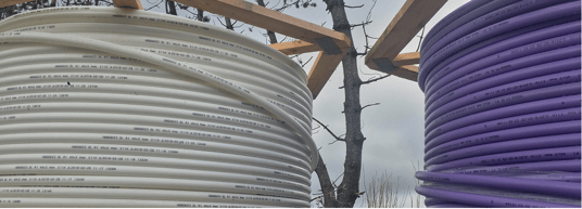 installation of a sewage plastic pipe during the construction of a house. Creative Banner. Copyspace image