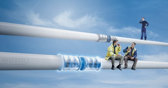 installation of a sewage plastic pipe during the construction of a house. Creative Banner. Copyspace image