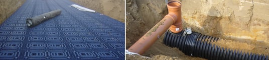 installation of a sewage plastic pipe during the construction of a house. Creative Banner. Copyspace image