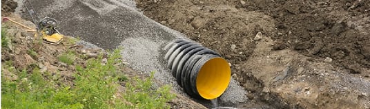 installation of a sewage plastic pipe during the construction of a house. Creative Banner. Copyspace image