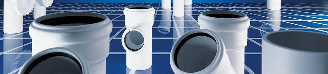 installation of a sewage plastic pipe during the construction of a house. Creative Banner. Copyspace image