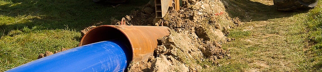 installation of a sewage plastic pipe during the construction of a house. Creative Banner. Copyspace image