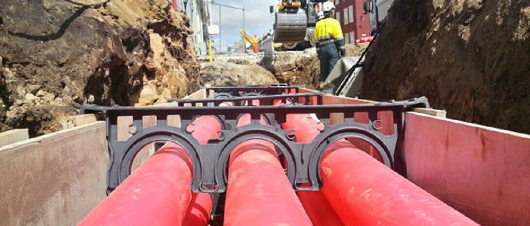 installation of a sewage plastic pipe during the construction of a house. Creative Banner. Copyspace image