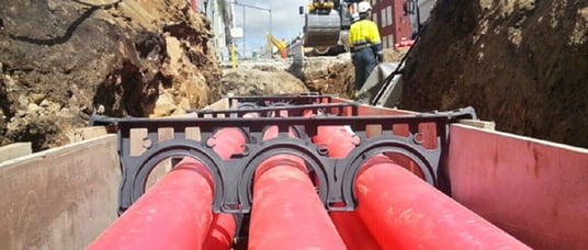 installation of a sewage plastic pipe during the construction of a house. Creative Banner. Copyspace image