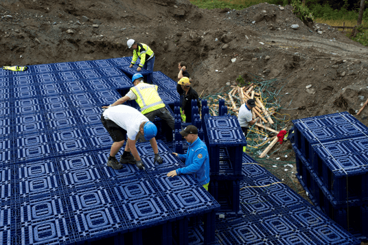 installation of a sewage plastic pipe during the construction of a house. Creative Banner. Copyspace image