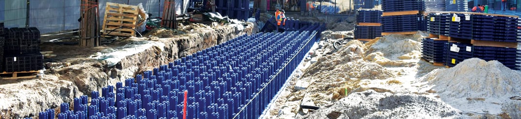 installation of a sewage plastic pipe during the construction of a house. Creative Banner. Copyspace image