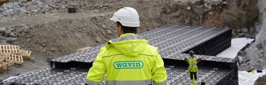 installation of a sewage plastic pipe during the construction of a house. Creative Banner. Copyspace image