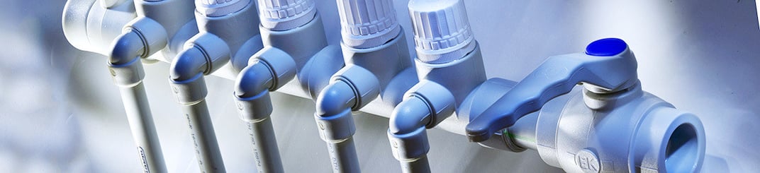 installation of a sewage plastic pipe during the construction of a house. Creative Banner. Copyspace image