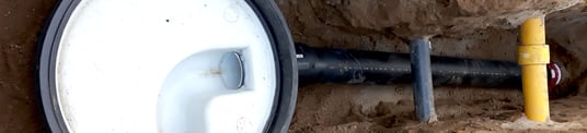 installation of a sewage plastic pipe during the construction of a house. Creative Banner. Copyspace image