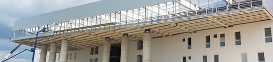 installation of a sewage plastic pipe during the construction of a house. Creative Banner. Copyspace image