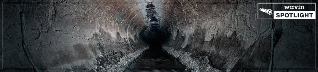 installation of a sewage plastic pipe during the construction of a house. Creative Banner. Copyspace image