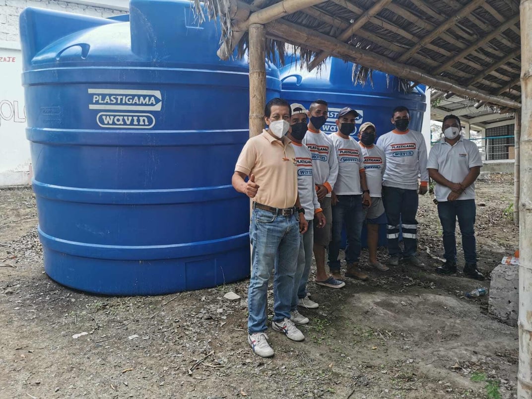 installation of a sewage plastic pipe during the construction of a house. Creative Banner. Copyspace image