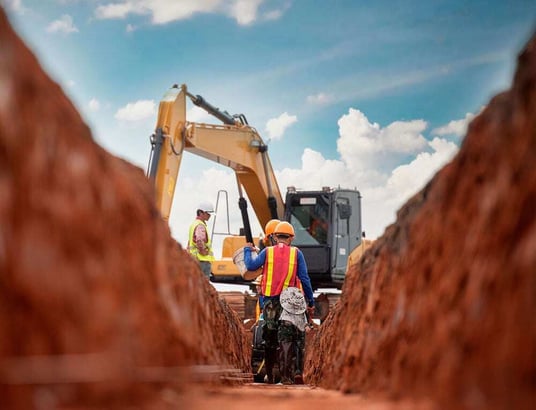 installation of a sewage plastic pipe during the construction of a house. Creative Banner. Copyspace image
