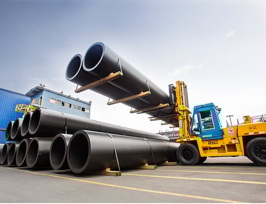 installation of a sewage plastic pipe during the construction of a house. Creative Banner. Copyspace image