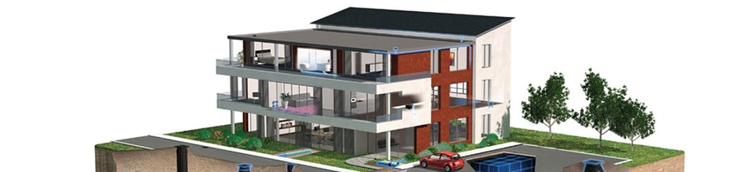 installation of a sewage plastic pipe during the construction of a house. Creative Banner. Copyspace image