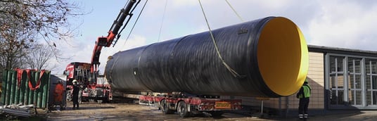 installation of a sewage plastic pipe during the construction of a house. Creative Banner. Copyspace image