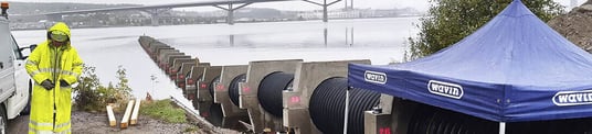installation of a sewage plastic pipe during the construction of a house. Creative Banner. Copyspace image