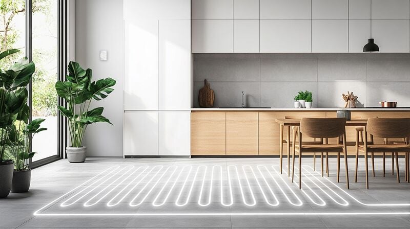 Small-Kitchen with underfloorheating and Sentio on the wall