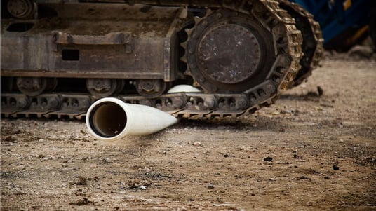 installation of a sewage plastic pipe during the construction of a house. Creative Banner. Copyspace image