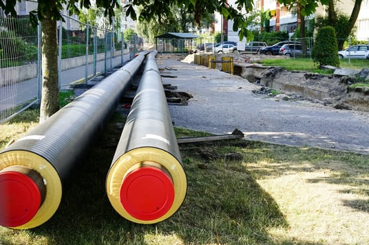 installation of a sewage plastic pipe during the construction of a house. Creative Banner. Copyspace image